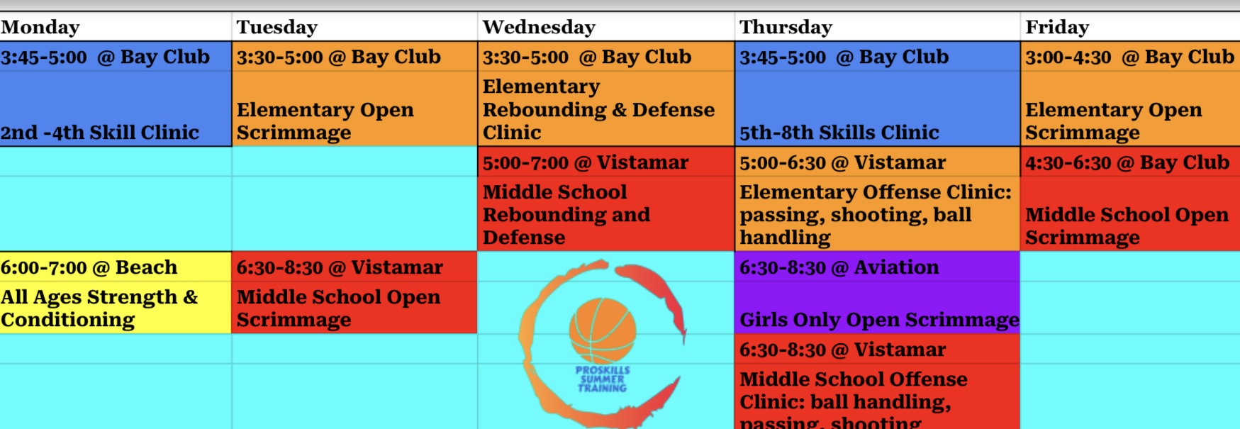 Summer schedule