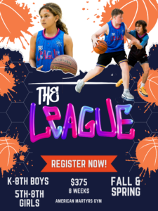 Orange Blue and White Dynamic Illustrative Summer Basketball League Poster